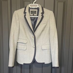 J. Crew Women's school Boy 100% wool Gray Blazer with Dark Navy Trim